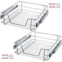 tectake Set Of 2 Drawer With Telescopic Runners 50 Cm in Silver
