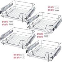 tectake Set Of 4 Drawer With Telescopic Runners 50 Cm in Silver