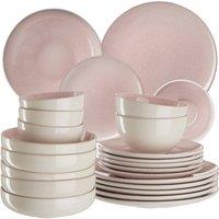 tectake Dinner Set Mare In Glazed Stoneware For 6 People, Dishwasher-Safe in Rose
