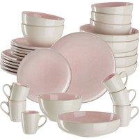 tectake Dinner Set Mare In Glazed Stoneware For 6 People, Dishwasher-Safe in Rose
