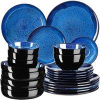 tectake Dinner Set Mare In Glazed Stoneware For 6 People, Dishwasher-Safe in Blue