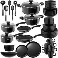 tectake 45 Pc Kitchen & Dinnerware Sets Una & Varese - Black