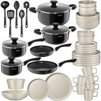 tectake 45 Pc Kitchen & Dinnerware Sets Una & Varese - Black/Taupe