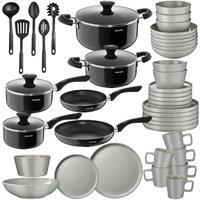 tectake 45 Pc Kitchen & Dinnerware Sets Una & Varese - Grey/Black