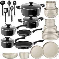 tectake 39 Pc Kitchen & Dinnerware Sets Una & Varese - Black/Taupe