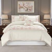 Snug City Embroidered Floral Duvet Cover Set Luxury Bedding Matching Pillowcases in Pink | Size: Super King