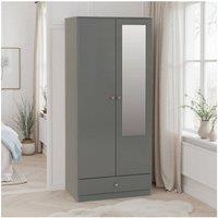 Seconique Denver 2 Door 1 Drawer Mirrored Wardrobe - Grey Gloss