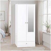 Seconique Denver 2 Door 1 Drawer Mirrored Wardrobe - White Gloss