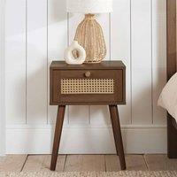 Birlea Bedside 1 Drawer Cabinet Walnut Rattan Croxley Side Table