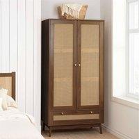 Birlea Walnut 2 Door Wardrobe Rattan 1 Drawer Croxley Mid Century Modern