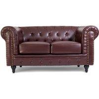 Bravich LTD Chesterfield Faux Leather 2 Seater Sofa Button Tufted with Wooden Legs in Brown