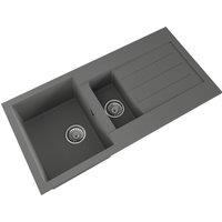 Balterley 100cm Kitchen 1.5 Bowl Composite Sink, Overflow & Drainer - Matt Grey