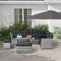 OUTSUNNY 5 Pieces Rattan Garden Furniture Set with Sofa, Table, Cushions, Stools, Grey