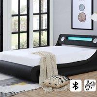 Modish Furnishing Madrid Black Leather Double Ottoman Storage Bed with Bluetooth