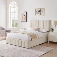 Modish Furnishing Leo Plush Cream Velvet Double 4ft 6 Ottoman Storage Bed
