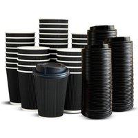 ECONX 12oz Disposable Black Coffee Cups With Lids Triple Wall Paper Cups | Size: 500 Pieces