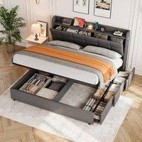 BTM Grey 5ft King Bed with Hydraulic Storage & Charging Headboard