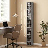 HOMCOM Set of 2 CD Storage Unit DVD Shelf with Adjustable Shelves Light Grey