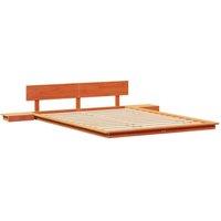 Berkfield Home Floor Bed Frame with Bedside Tables Wax Brown 150x200cm Solid Wood | Size: 150x200 cm