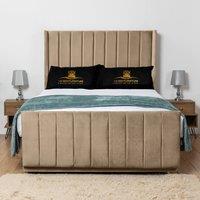 UK Bed Furniture Seoul Wingback Divan Bed Base with 54 Inch Headboard - No Storage in Beige | Size: Single