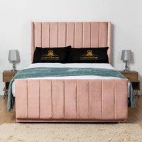 UK Bed Furniture Seoul Wingback Divan Bed Base with 54 Inch Headboard - No Storage in Pink | Size: Single