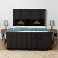 UK Bed Furniture Seoul Wingback Divan Bed Base with 54 Inch Headboard - No Storage in Black | Size: Single