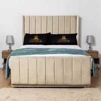 UK Bed Furniture Seoul Wingback Divan Bed Base with 54 Inch Headboard - No Storage in Cream | Size: Single