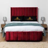 UK Bed Furniture Arizona Wingback Divan Bed Base with 54 Inch Headboard - No Storage in Maroon | Size: Double