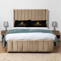 UK Bed Furniture Arizona Wingback Divan Bed Base with 54 Inch Headboard - No Storage in Beige | Size: Small Double
