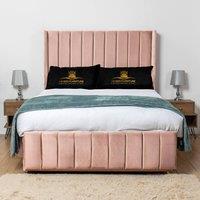 UK Bed Furniture Arizona Wingback Divan Bed Base with 54 Inch Headboard - No Storage in Pink | Size: Small Double