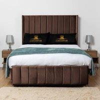 UK Bed Furniture Arizona Wingback Divan Bed Base with 54 Inch Headboard - No Storage in Brown | Size: Double