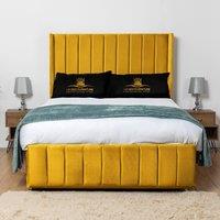 UK Bed Furniture Arizona Wingback Divan Bed Base with 54 Inch Headboard - No Storage in Mustard | Size: Small Double