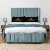 UK Bed Furniture Arizona Wingback Divan Bed Base with 54 Inch Headboard - No Storage in Light Blue | Size: Small Double