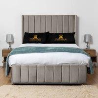 UK Bed Furniture Arizona Wingback Divan Bed Base with 54 Inch Headboard - No Storage in Light Beige | Size: Small Double