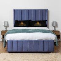 UK Bed Furniture Arizona Wingback Divan Bed Base with 54 Inch Headboard - No Storage in Blue | Size: Small Double