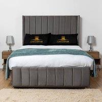 UK Bed Furniture Arizona Wingback Divan Bed Base with 54 Inch Headboard - No Storage in Charcoal | Size: Small Double