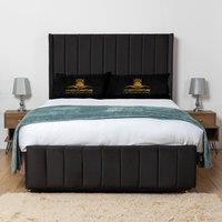 UK Bed Furniture Arizona Wingback Divan Bed Base with 54 Inch Headboard - No Storage in Black | Size: Small Double