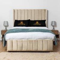 UK Bed Furniture Arizona Wingback Divan Bed Base with 54 Inch Headboard - No Storage in Cream | Size: Small Double