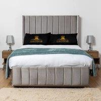UK Bed Furniture Arizona Wingback Divan Bed Base with 54 Inch Headboard - No Storage in Grey | Size: Small Double