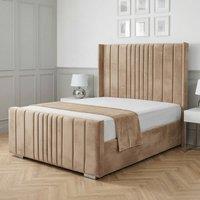 Living Comfort Bedz Cambridge Wingback Ottoman Gas Lift Storage Bed with 48 Inch Headboard in Beige | Size: Single