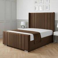 Living Comfort Bedz Cambridge Wingback Ottoman Gas Lift Storage Bed with 48 Inch Headboard in Brown | Size: Double