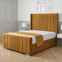 Living Comfort Bedz Cambridge Wingback Ottoman Gas Lift Storage Bed with 48 Inch Headboard in Mustard | Size: Double