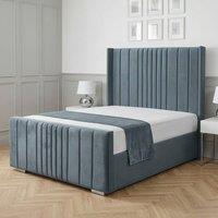 Living Comfort Bedz Cambridge Wingback Ottoman Gas Lift Storage Bed with 48 Inch Headboard in Light Blue | Size: Super King