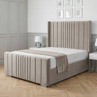 Living Comfort Bedz Cambridge Wingback Ottoman Gas Lift Storage Bed with 48 Inch Headboard in Light Grey | Size: Super King