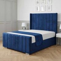 Living Comfort Bedz Cambridge Wingback Ottoman Gas Lift Storage Bed with 48 Inch Headboard in Blue | Size: Super King