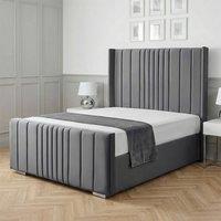 Living Comfort Bedz Cambridge Wingback Ottoman Gas Lift Storage Bed with 48 Inch Headboard in Charcoal | Size: Small Double