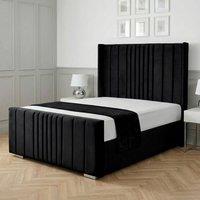 Living Comfort Bedz Cambridge Wingback Ottoman Gas Lift Storage Bed with 48 Inch Headboard in Black | Size: Super King