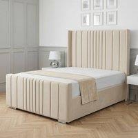 Living Comfort Bedz Cambridge Wingback Ottoman Gas Lift Storage Bed with 48 Inch Headboard in Cream | Size: Small Double