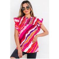 Everyday The Label Women's Rose Abstract Print Shirred Yoke Ruffled Blouse | Size: XL