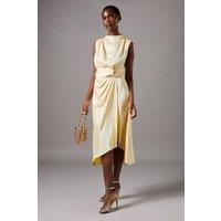 Coast Women's Satin Midi Dress With Twist Waist in Lemon | Size: 8